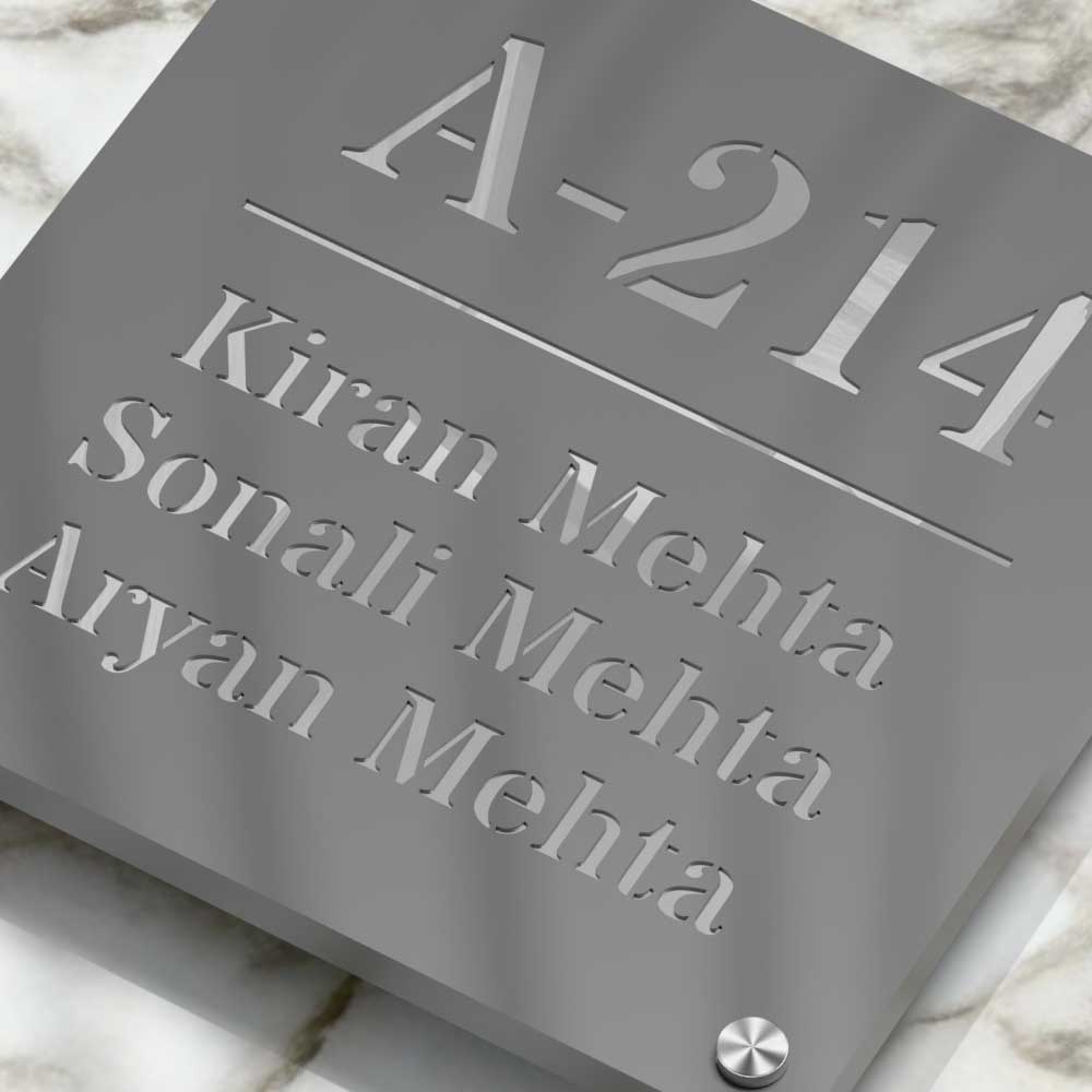 Strata Dualtone Square Nameplate - Dark Grey & Mirror Silver