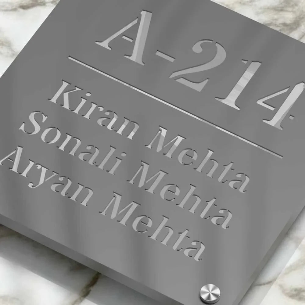 Strata Dualtone Square Nameplate - Dark Grey & Mirror Silver