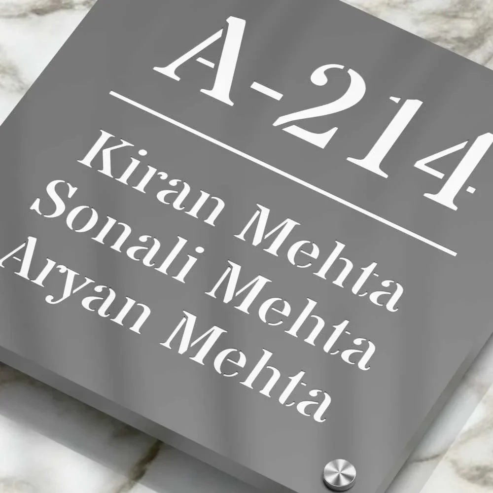 Strata Dualtone Square Nameplate - Dark Grey & Glossy White