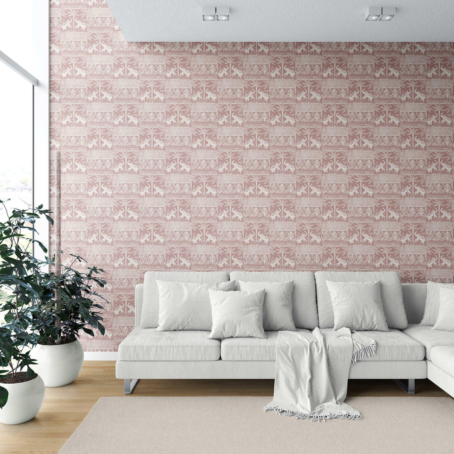 Elephant Grove Wallpaper - Blushed Mauve