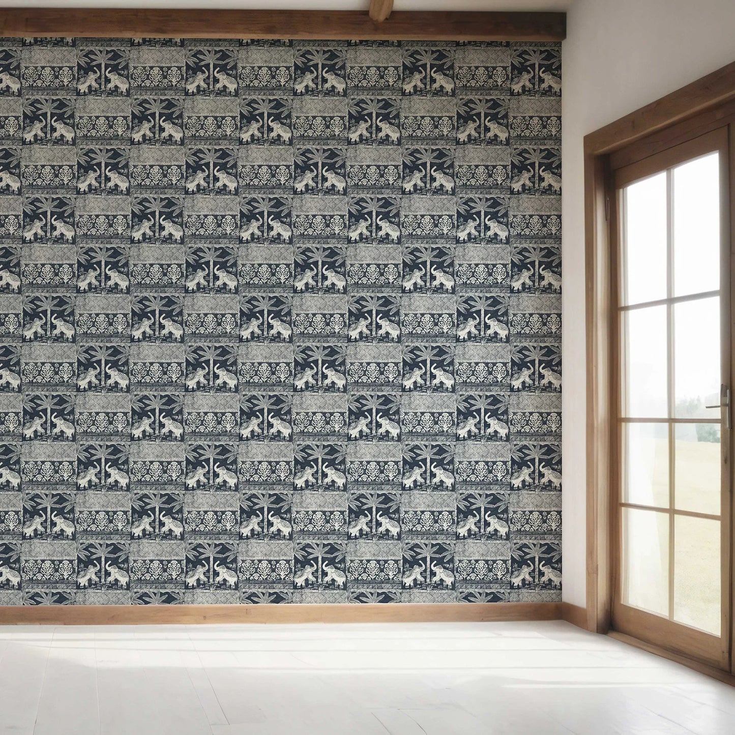 Elephant Grove Wallpaper - Indigo Canopy
