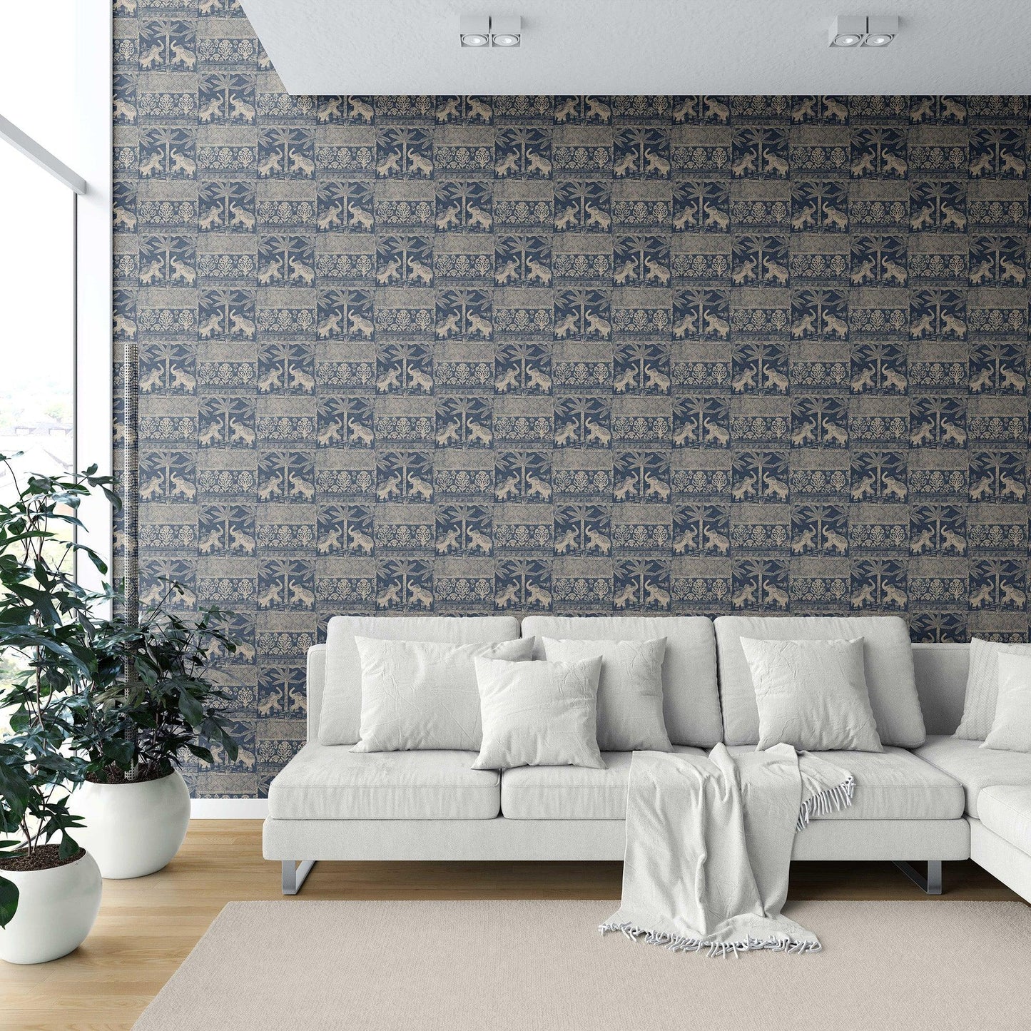 Elephant Grove Wallpaper - Indigo Earth
