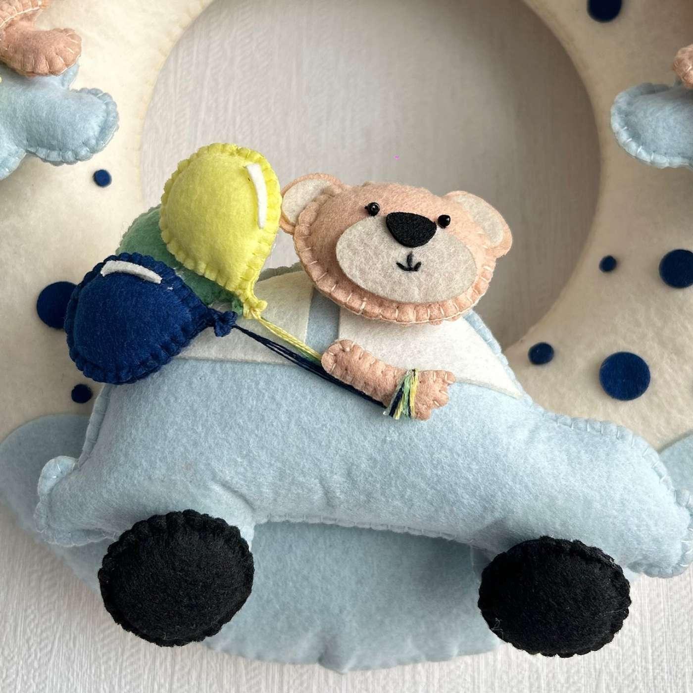 Teddy on a Car Name Hanging