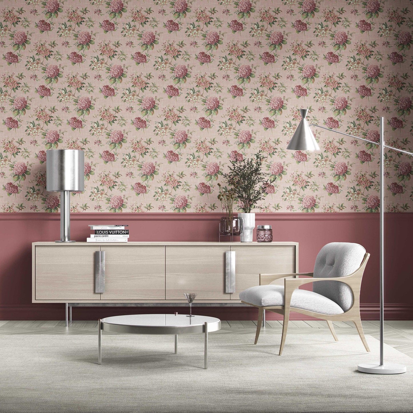 Hydrangea Hill Wallpaper - Dusty Rose