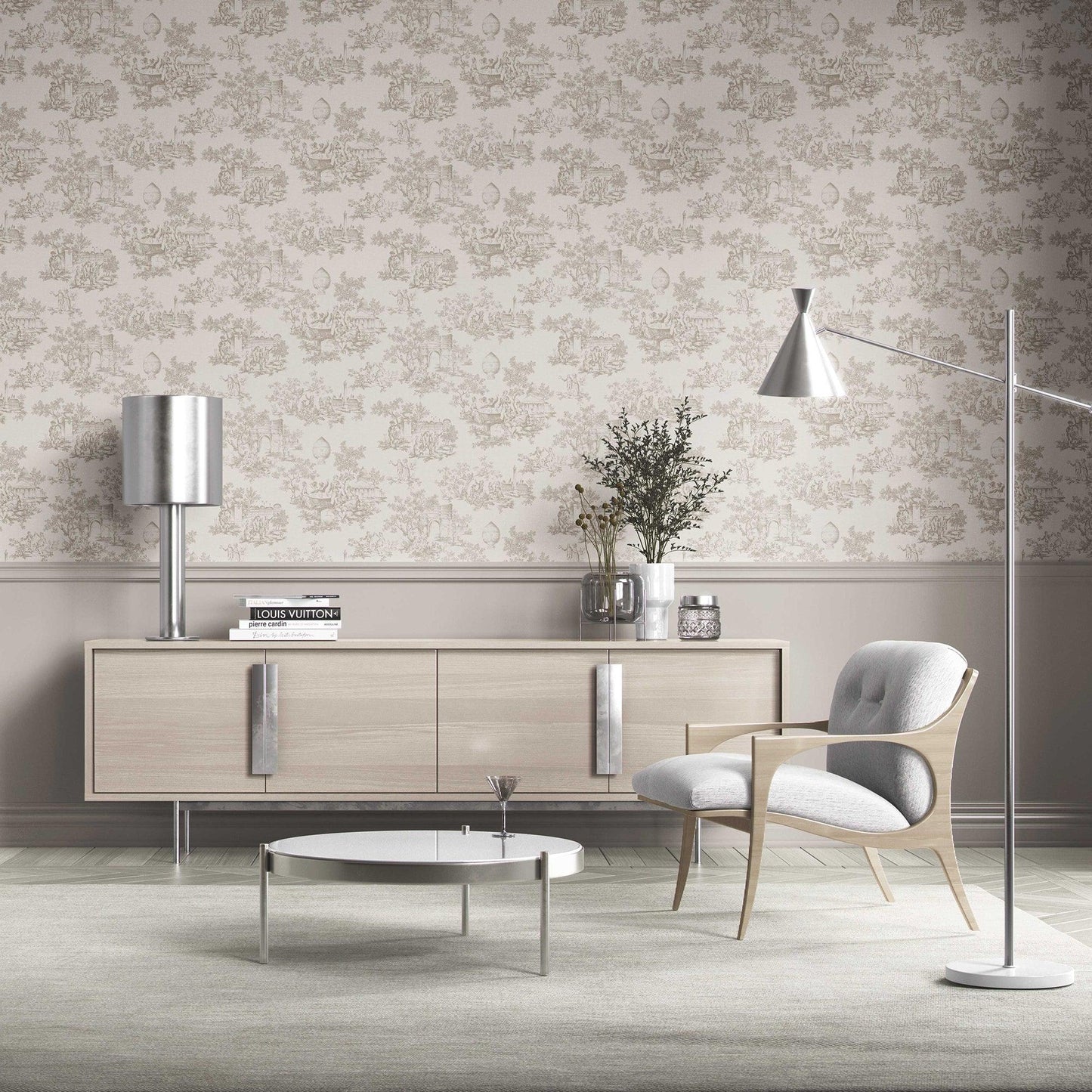 Château Toile Wallpaper - Vintage Taupe
