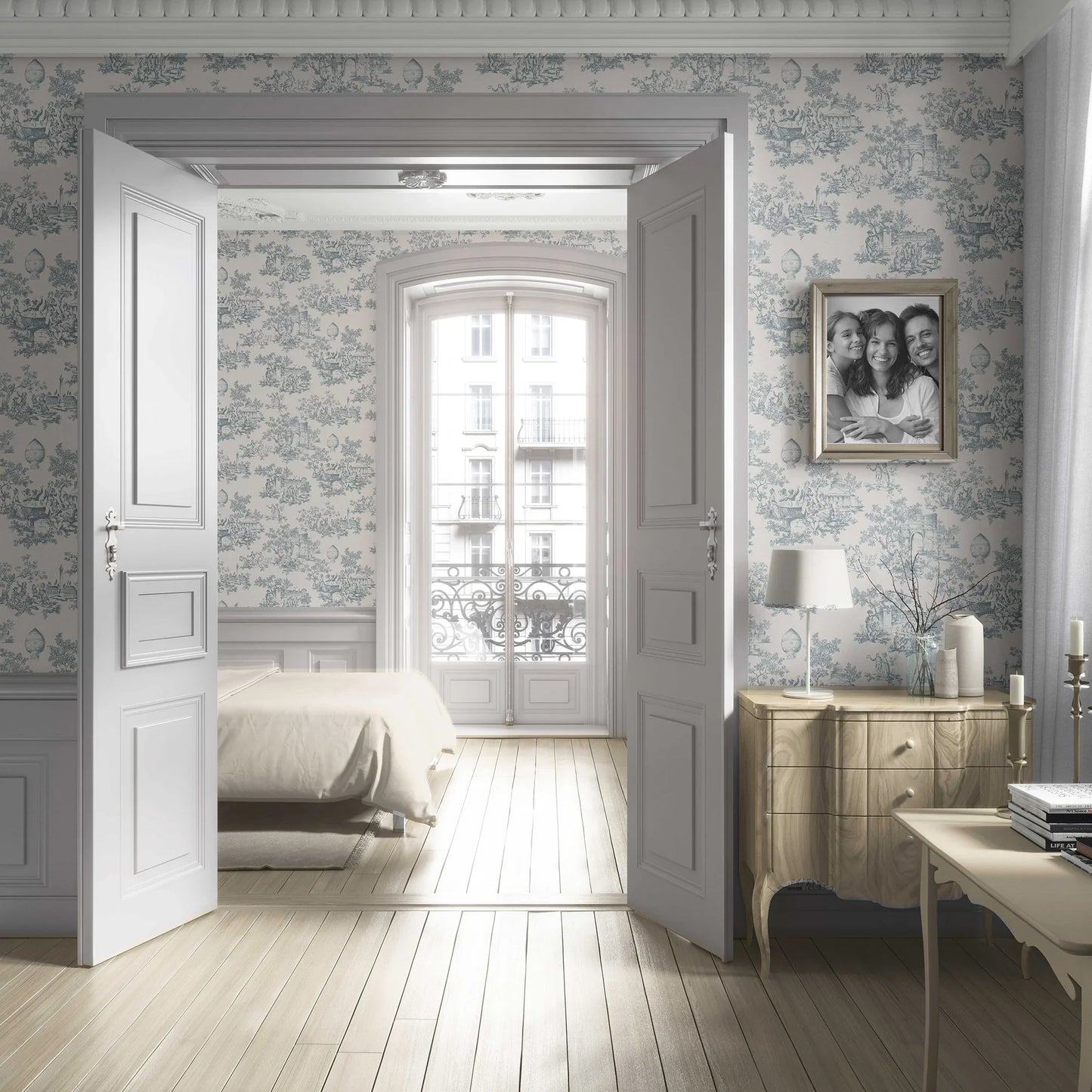 Château Toile Wallpaper - Verdant Grey