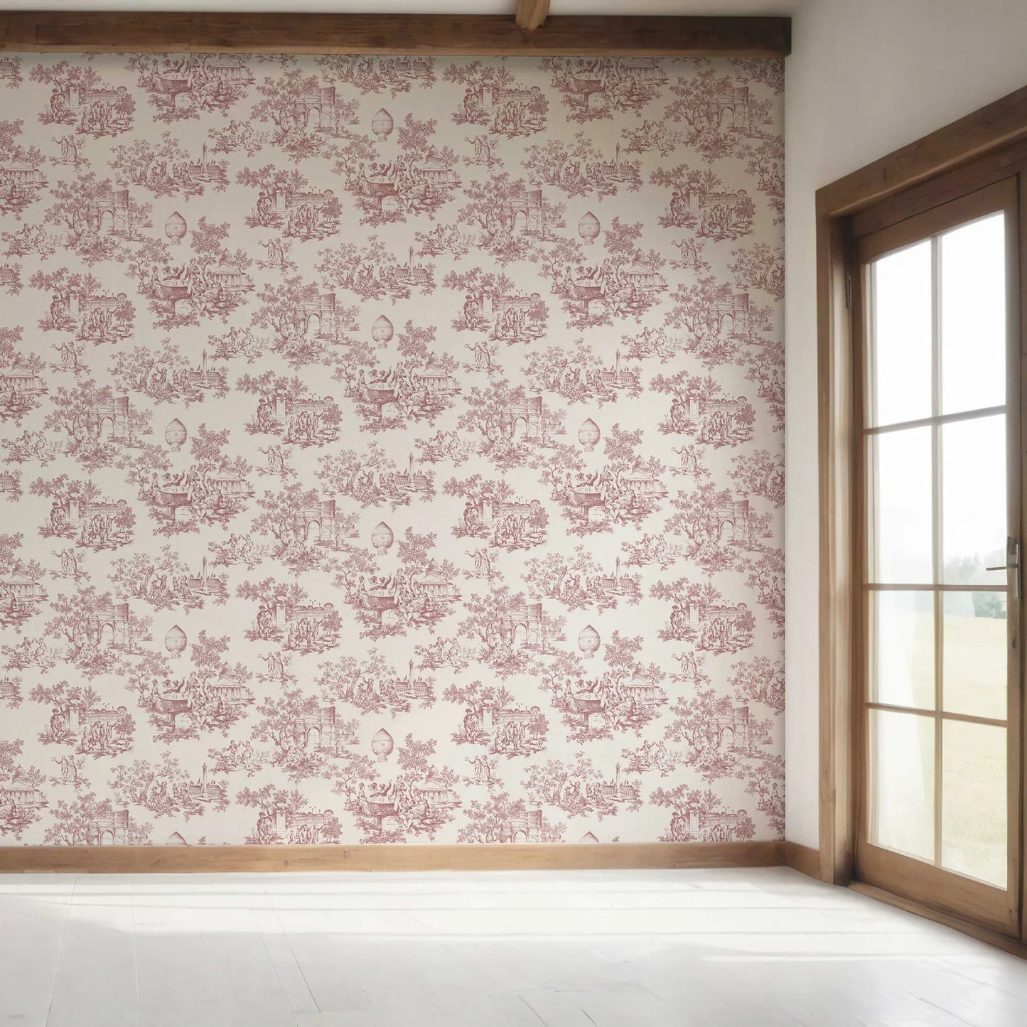 Château Toile Wallpaper - Rustic Red