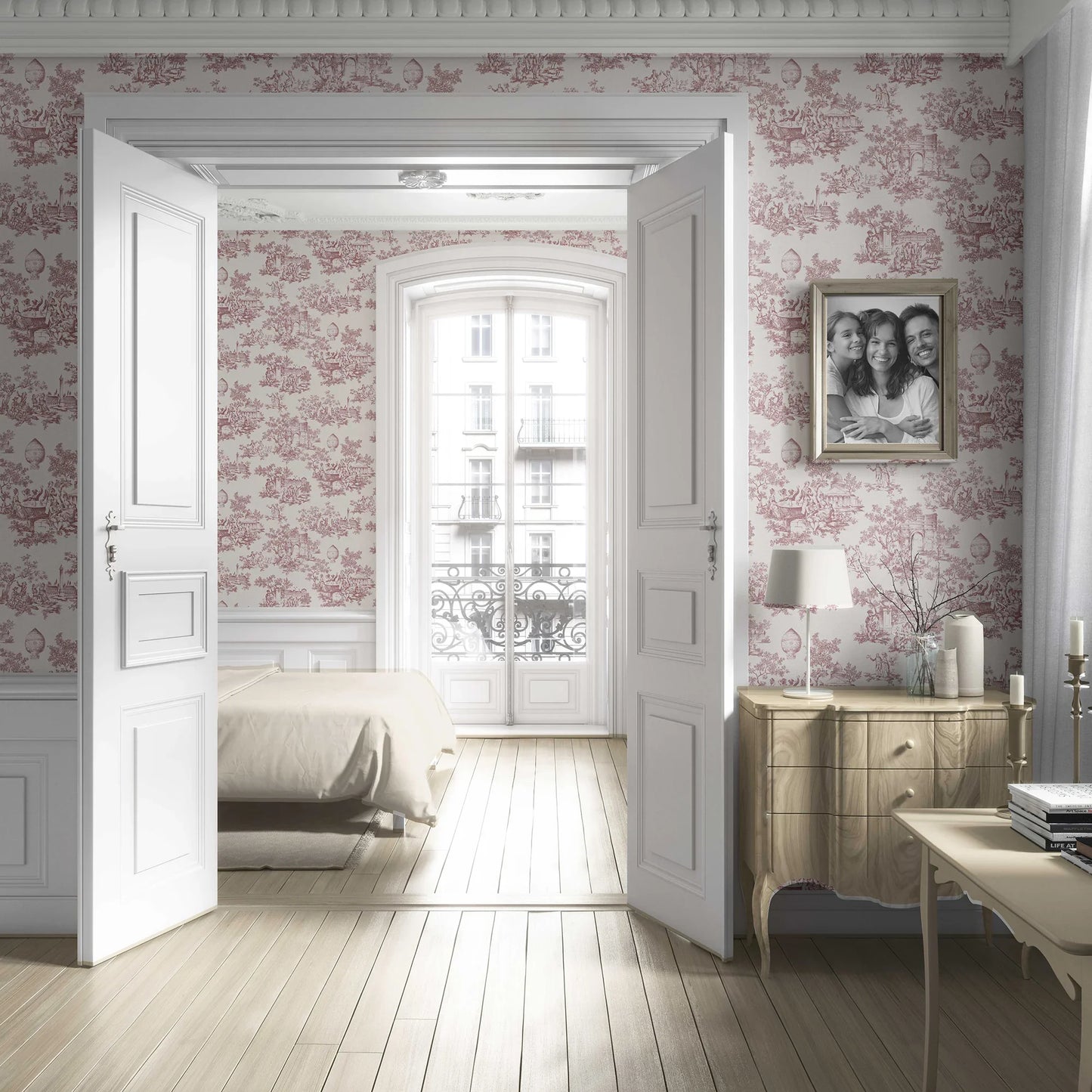Château Toile Wallpaper - Rustic Red