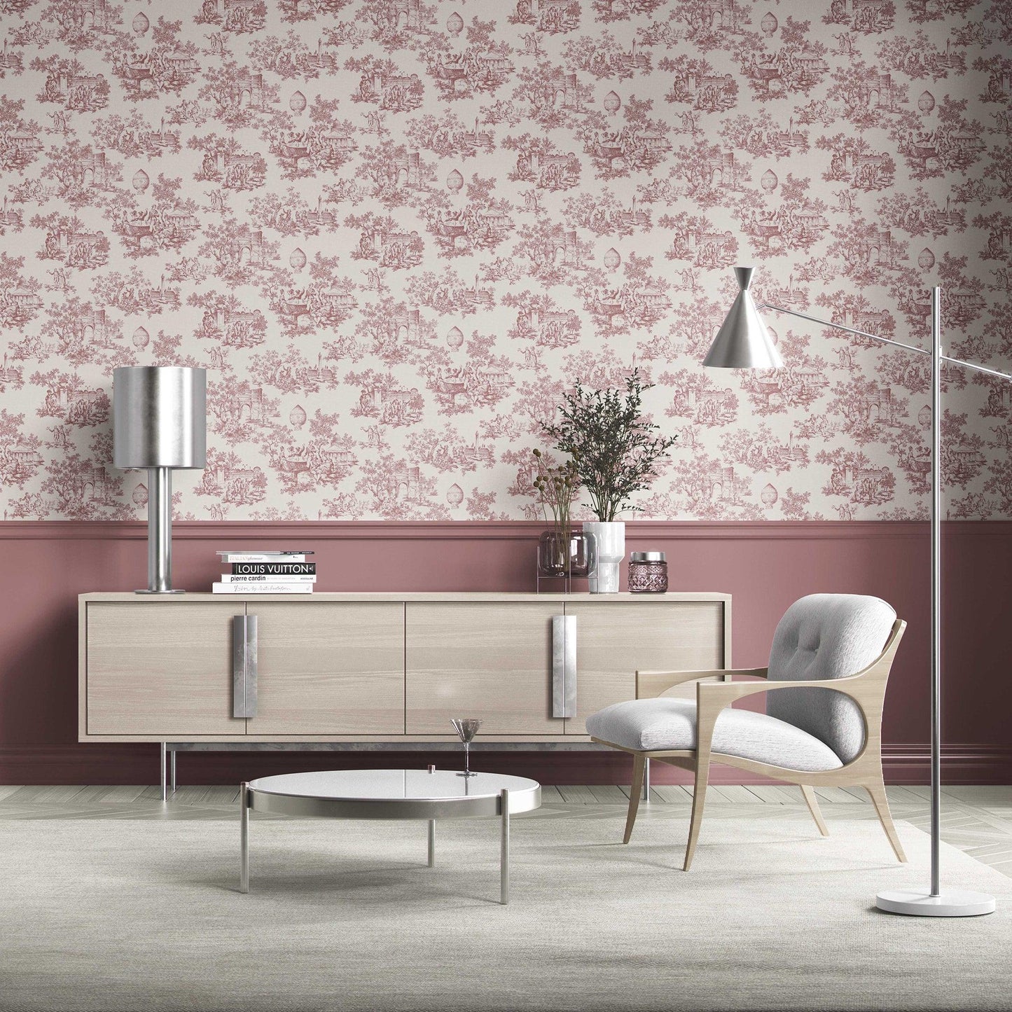 Château Toile Wallpaper - Rustic Red