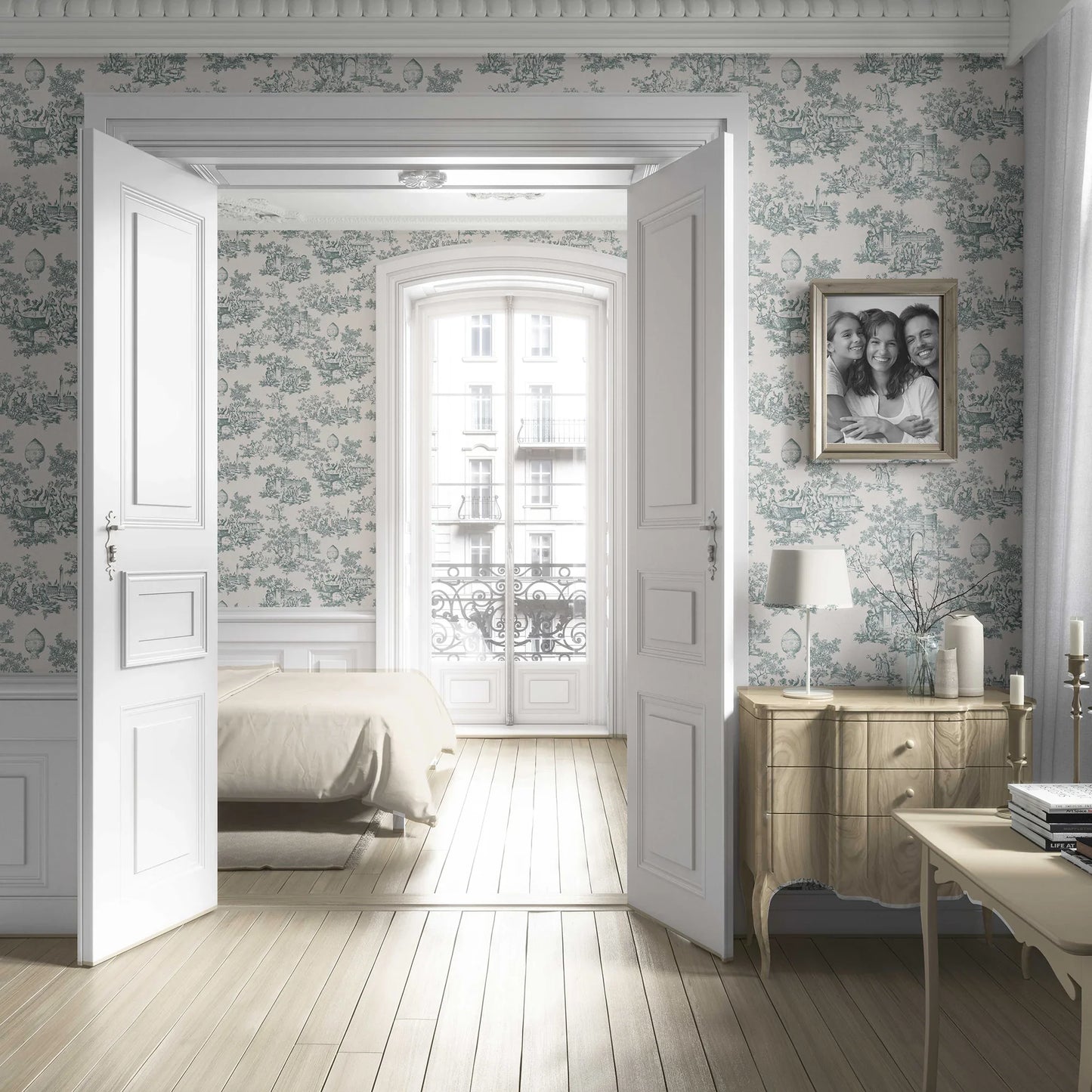 Château Toile Wallpaper - Sage Etching