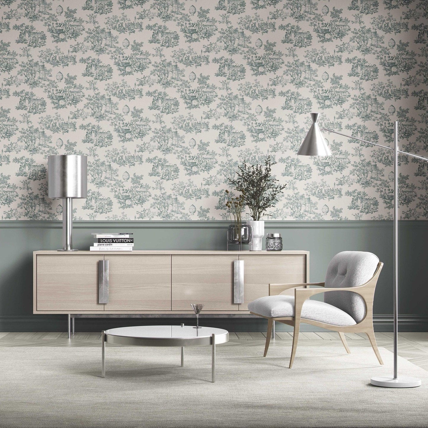 Château Toile Wallpaper - Sage Etching