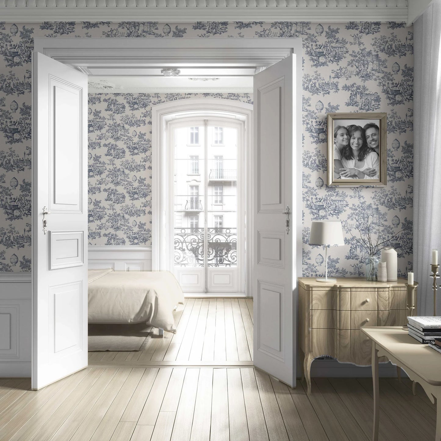 Château Toile Wallpaper - Midnight Ink