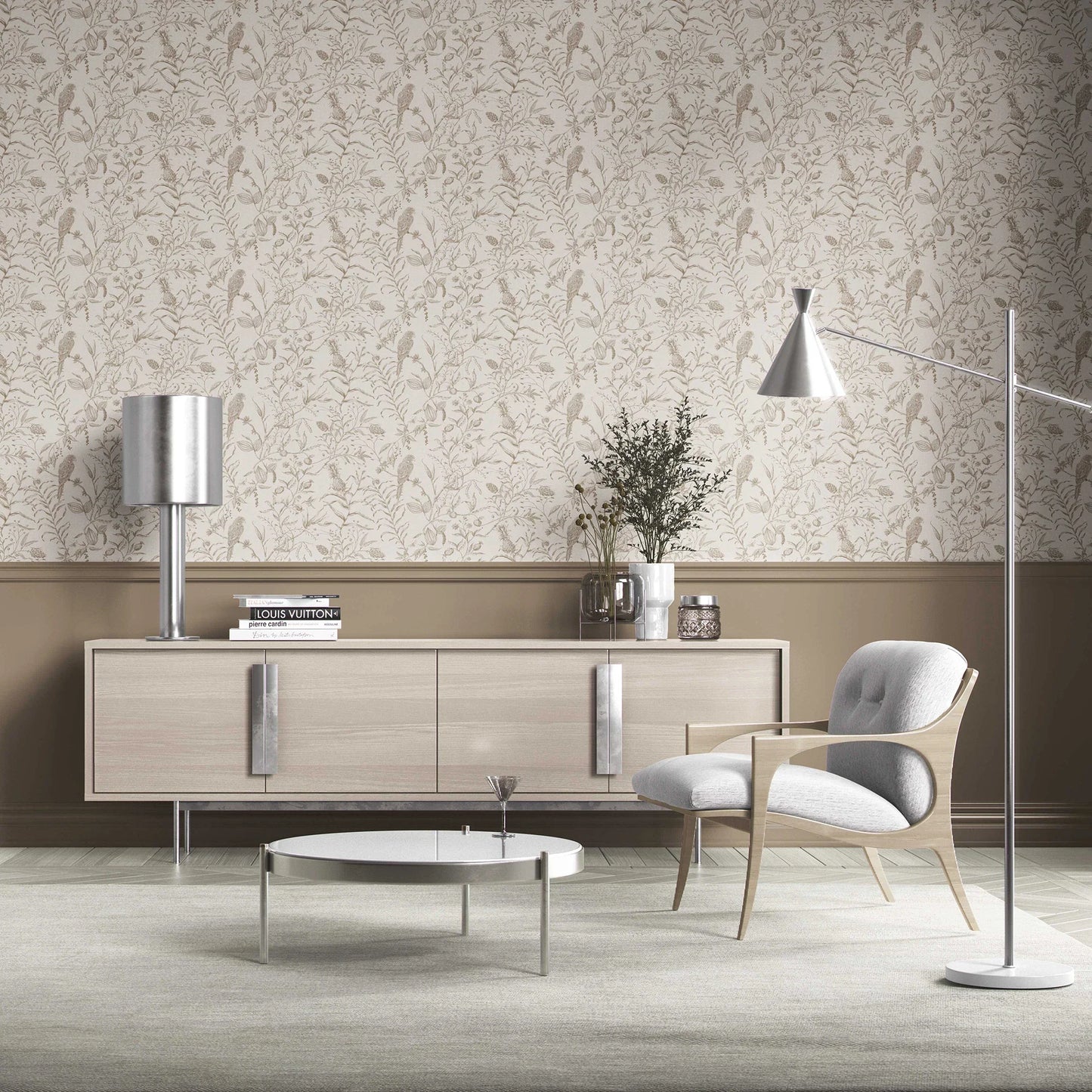 Botanica Aviary Wallpaper - Woodland Taupe