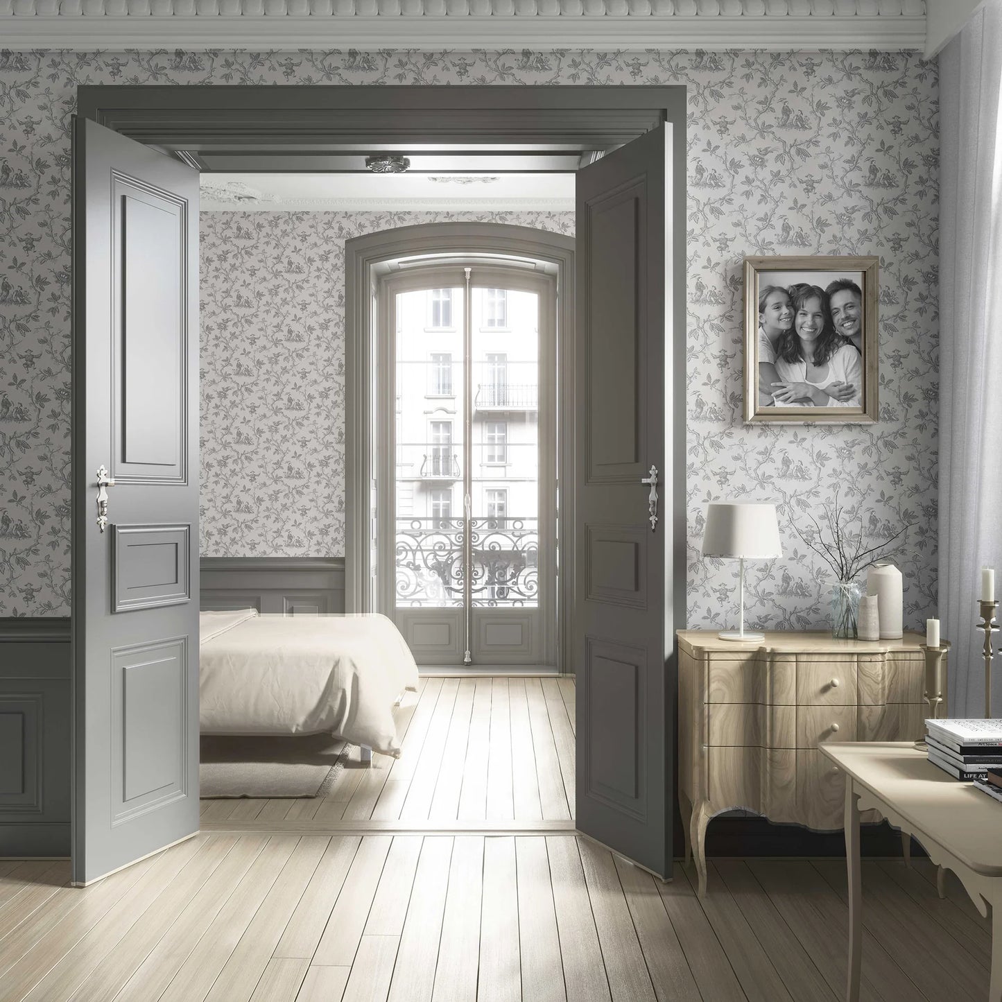 Oriental Reverie Wallpaper - Pewter Sketch