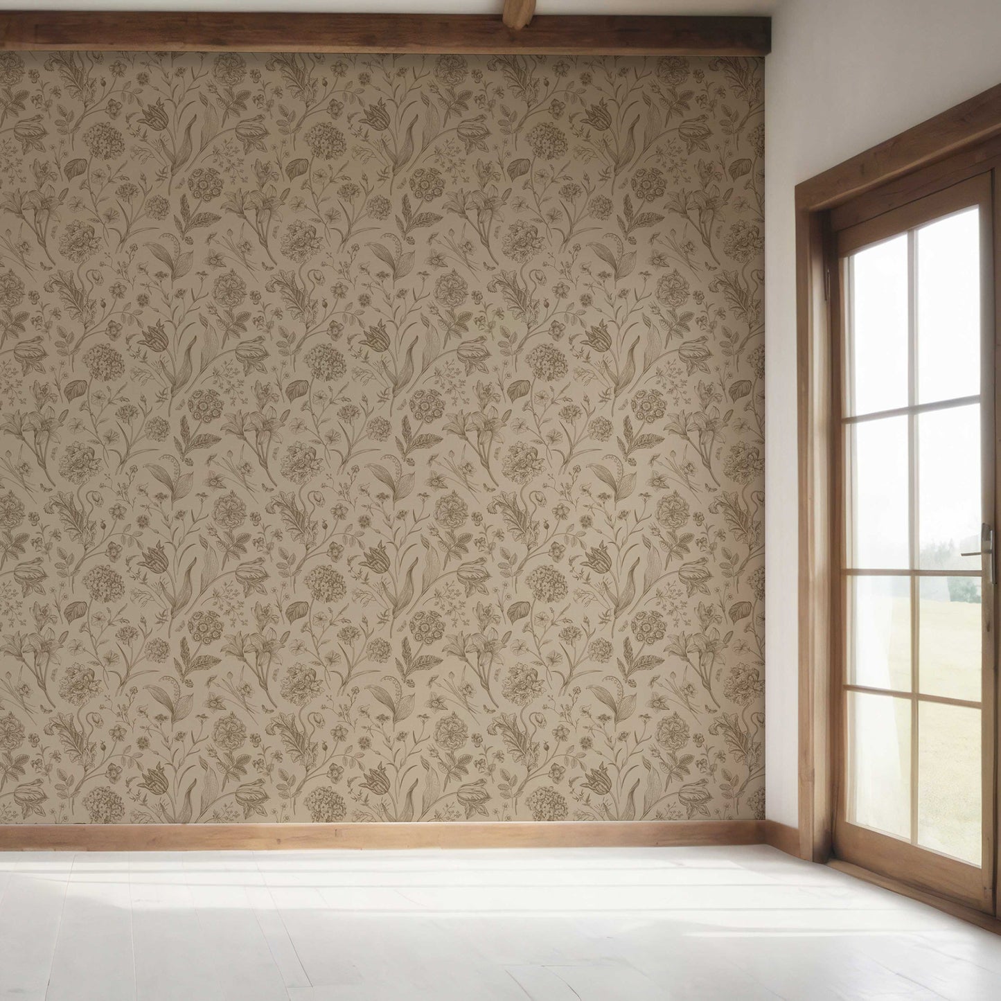 Garden Anthology Wallpaper - Mocha Sketch