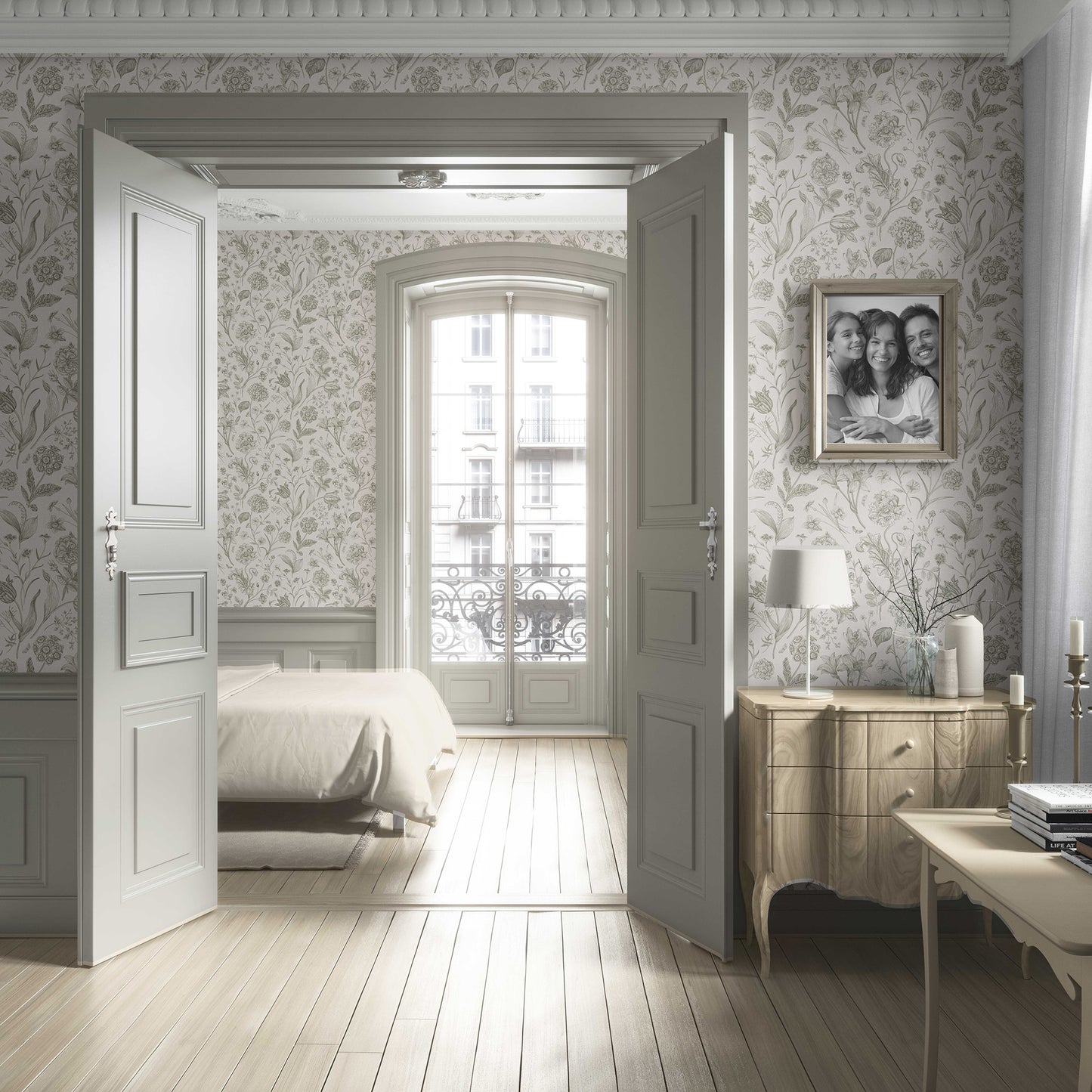 Garden Anthology Wallpaper - Olive Linework
