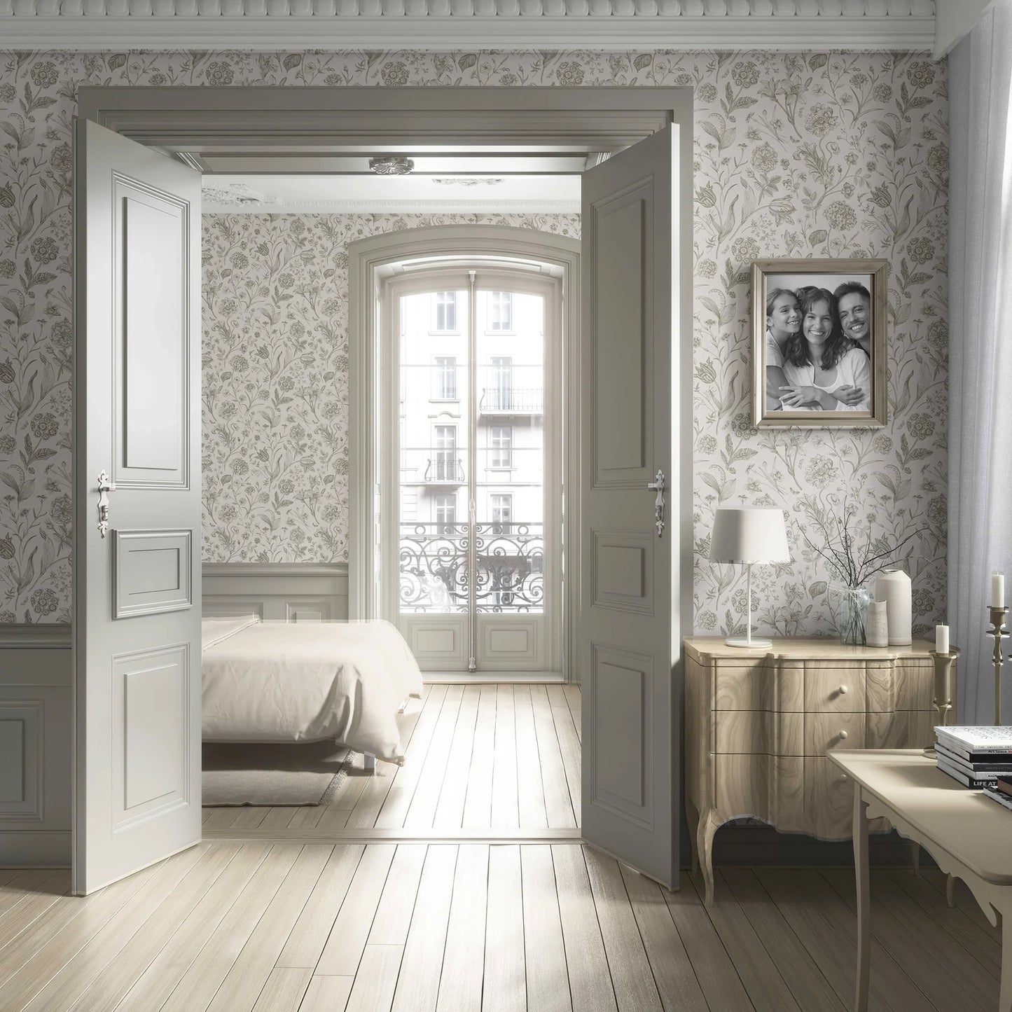 Garden Anthology Wallpaper - Olive Linework