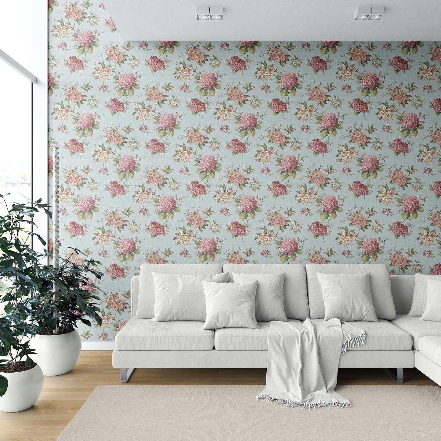 Hydrangea Hill Wallpaper - Misty Blue