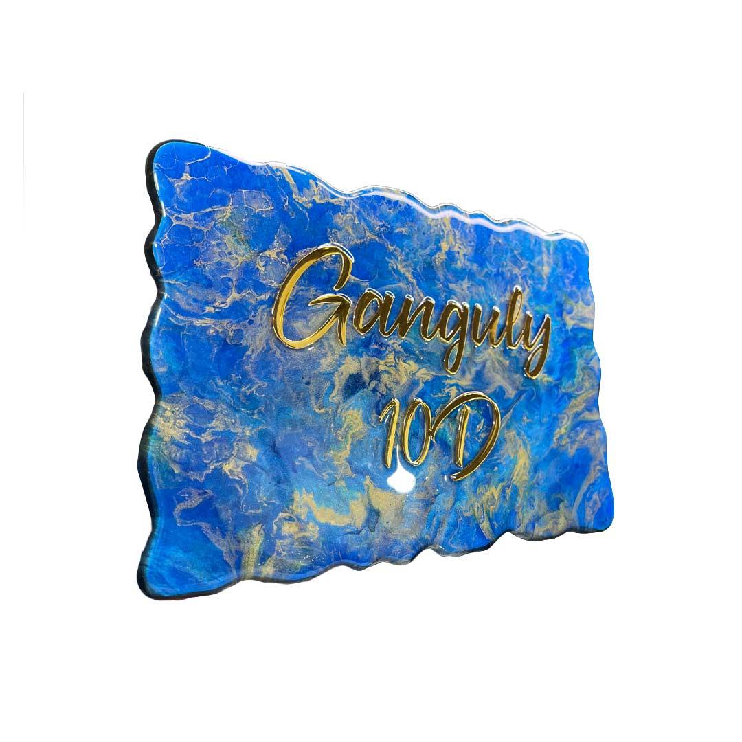 Ganguly - Pearl Blue with Golden Blend Resin Nameplate