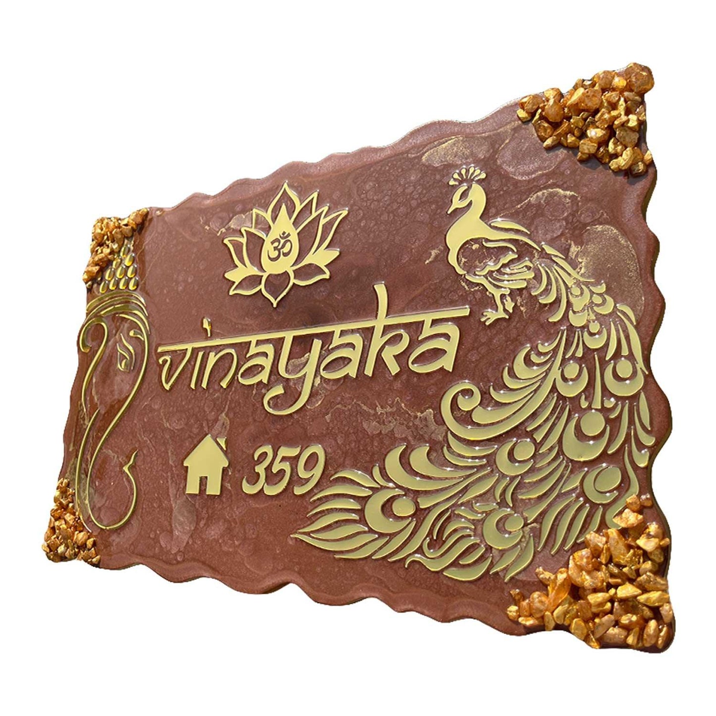 Divine Aura - Ganesha-themed Metallic Brown Resin Nameplate