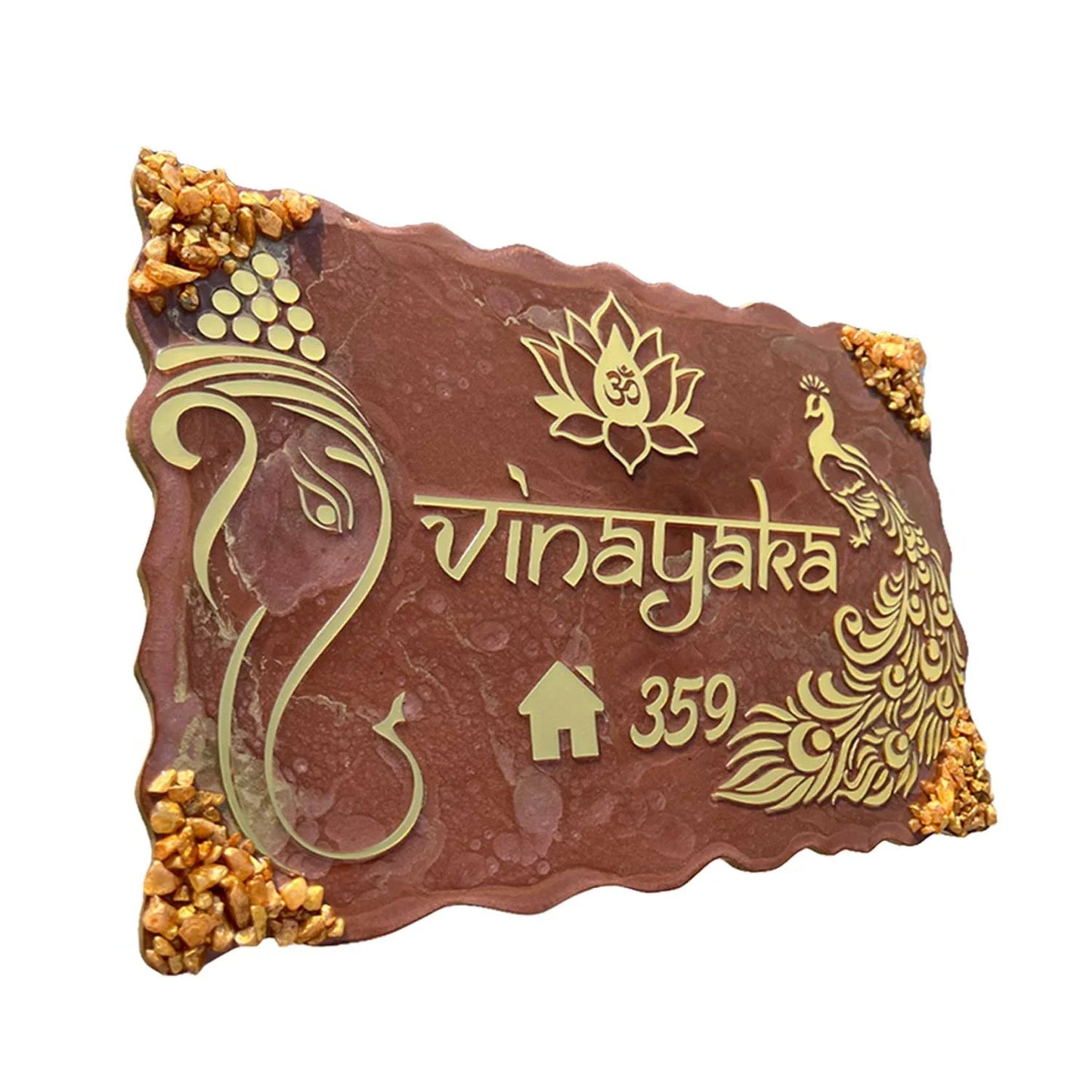 Divine Aura - Ganesha-themed Metallic Brown Resin Nameplate