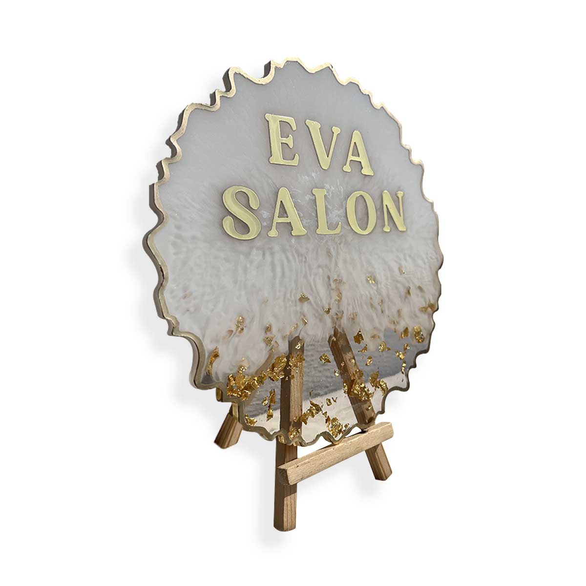 Eva Salon - Metallic White Resin Reception Signage