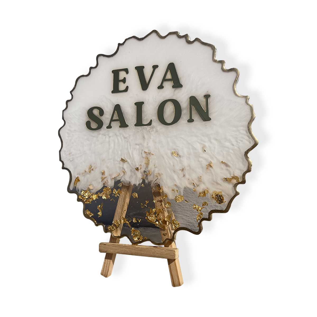 Eva Salon - Metallic White Resin Reception Signage