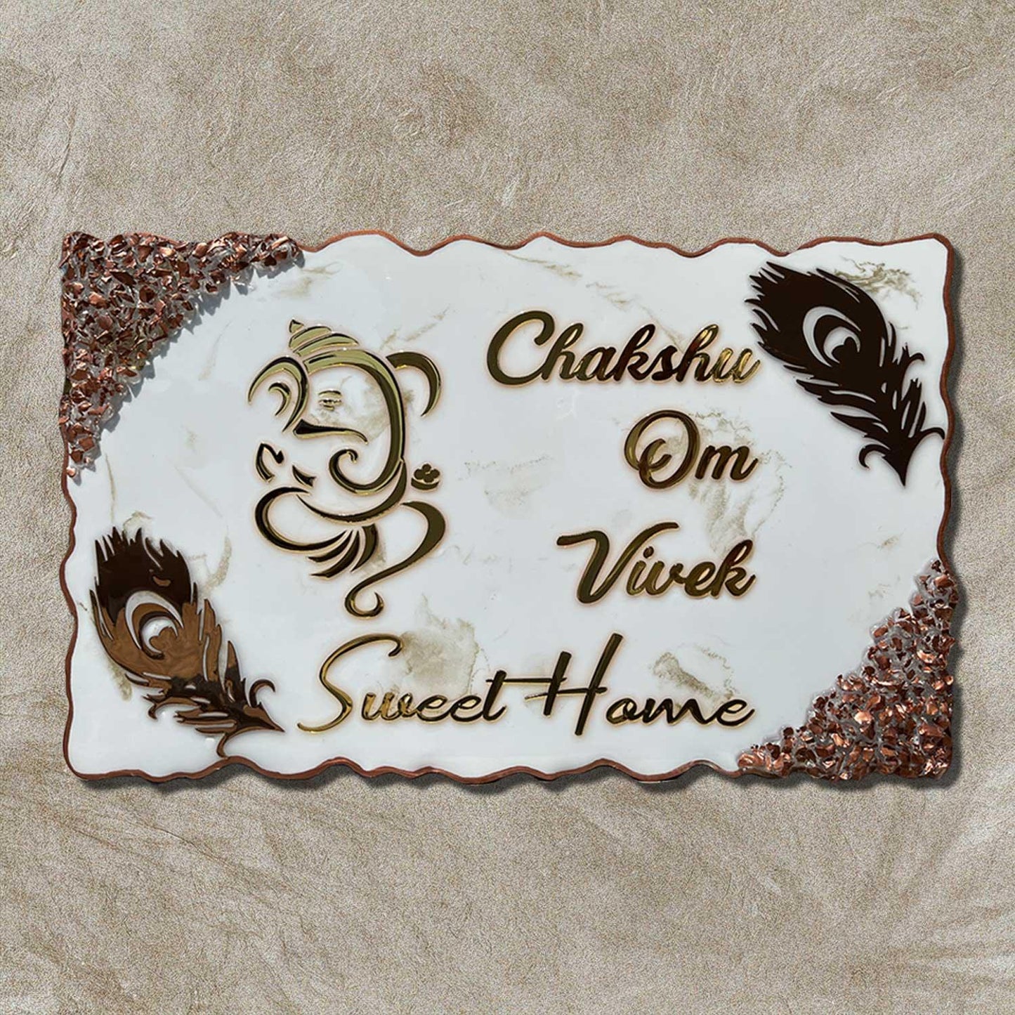 Golden Grace - Ganesha Nameplate with Rose Gold Crystals