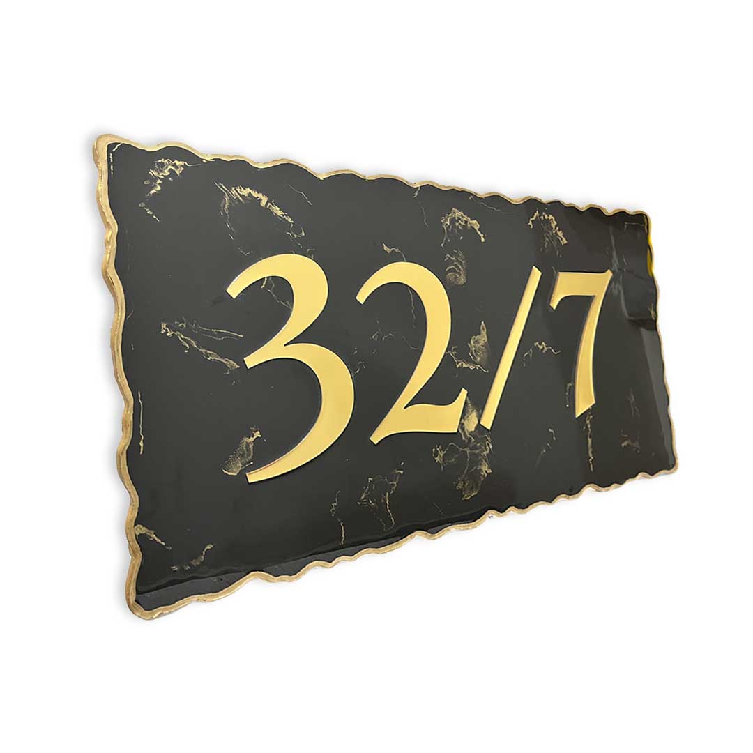Black and Gold Marble Resin Nameplate