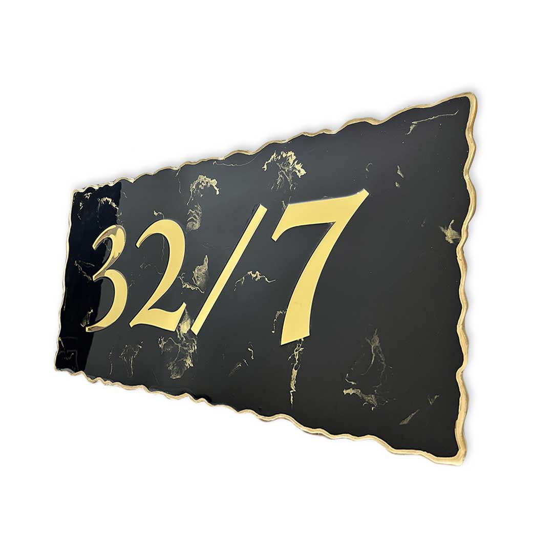Black and Gold Marble Resin Nameplate