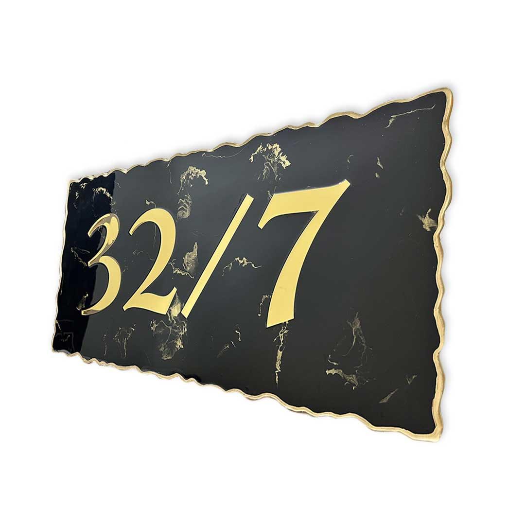 Black and Gold Marble Resin Nameplate