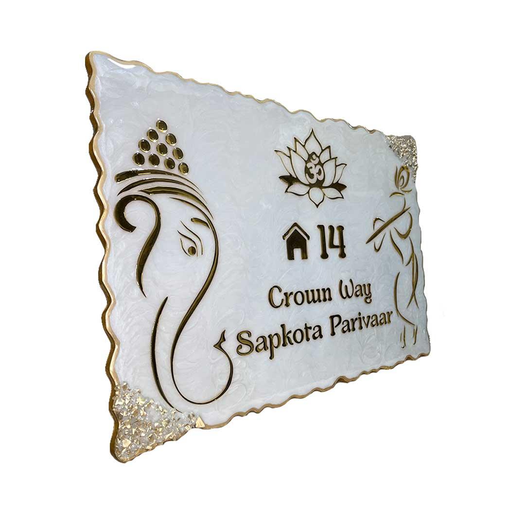 Krishnaganesh - Pearl White Swirl Design Resin Nameplate