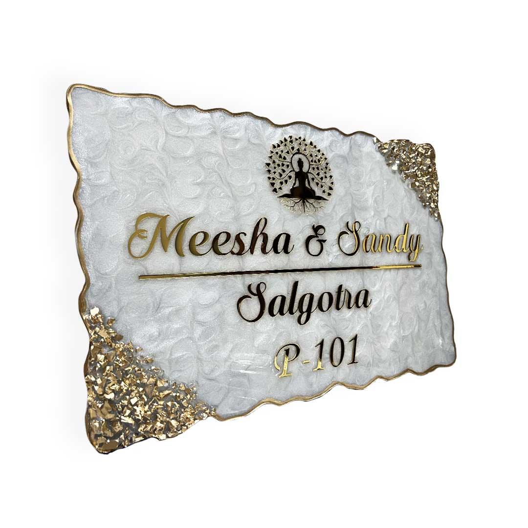 Salgotra's - Pearl White Swirl Design Resin Nameplate