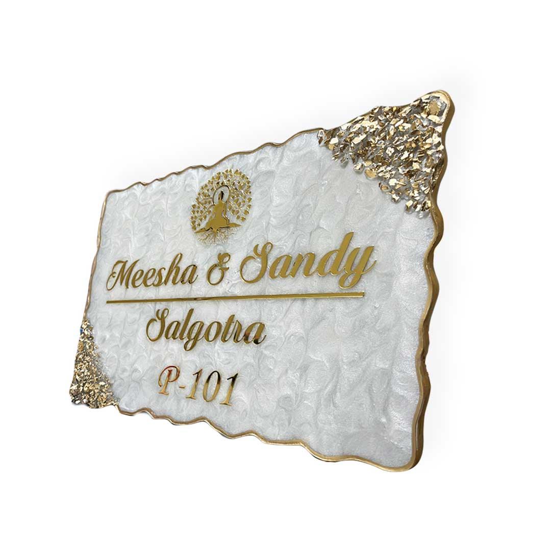 Salgotra's - Pearl White Swirl Design Resin Nameplate
