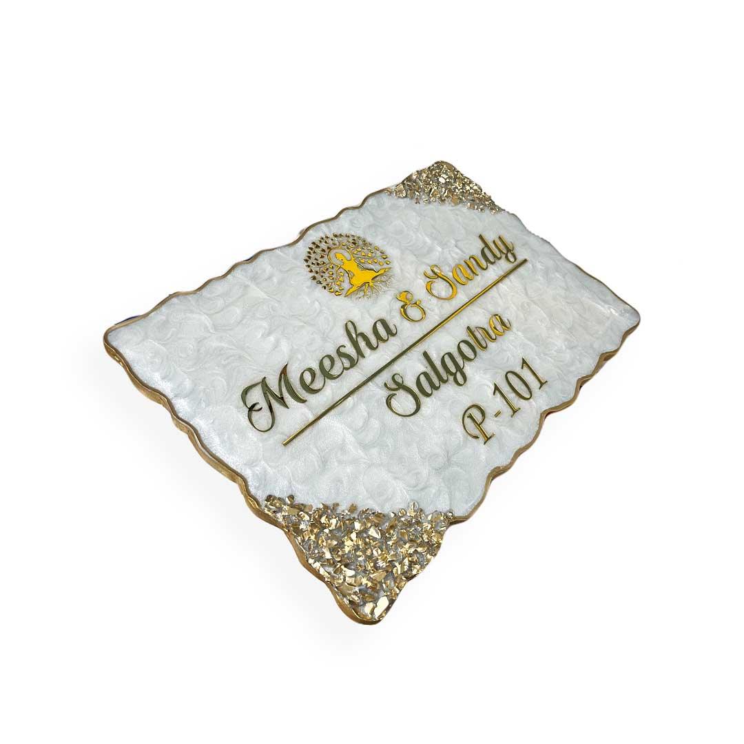 Salgotra's - Pearl White Swirl Design Resin Nameplate