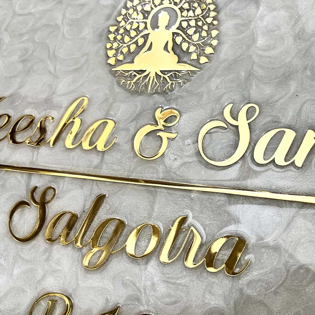 Salgotra's - Pearl White Swirl Design Resin Nameplate