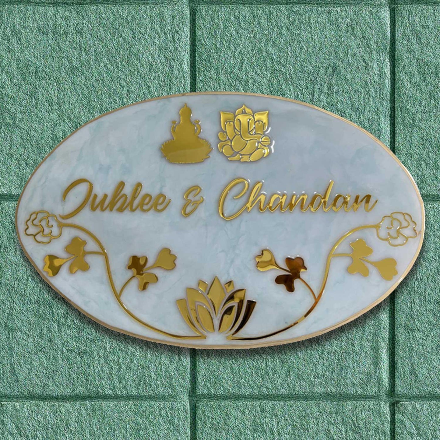 Blessed Abode - Ganesh & Lotus Resin Nameplate