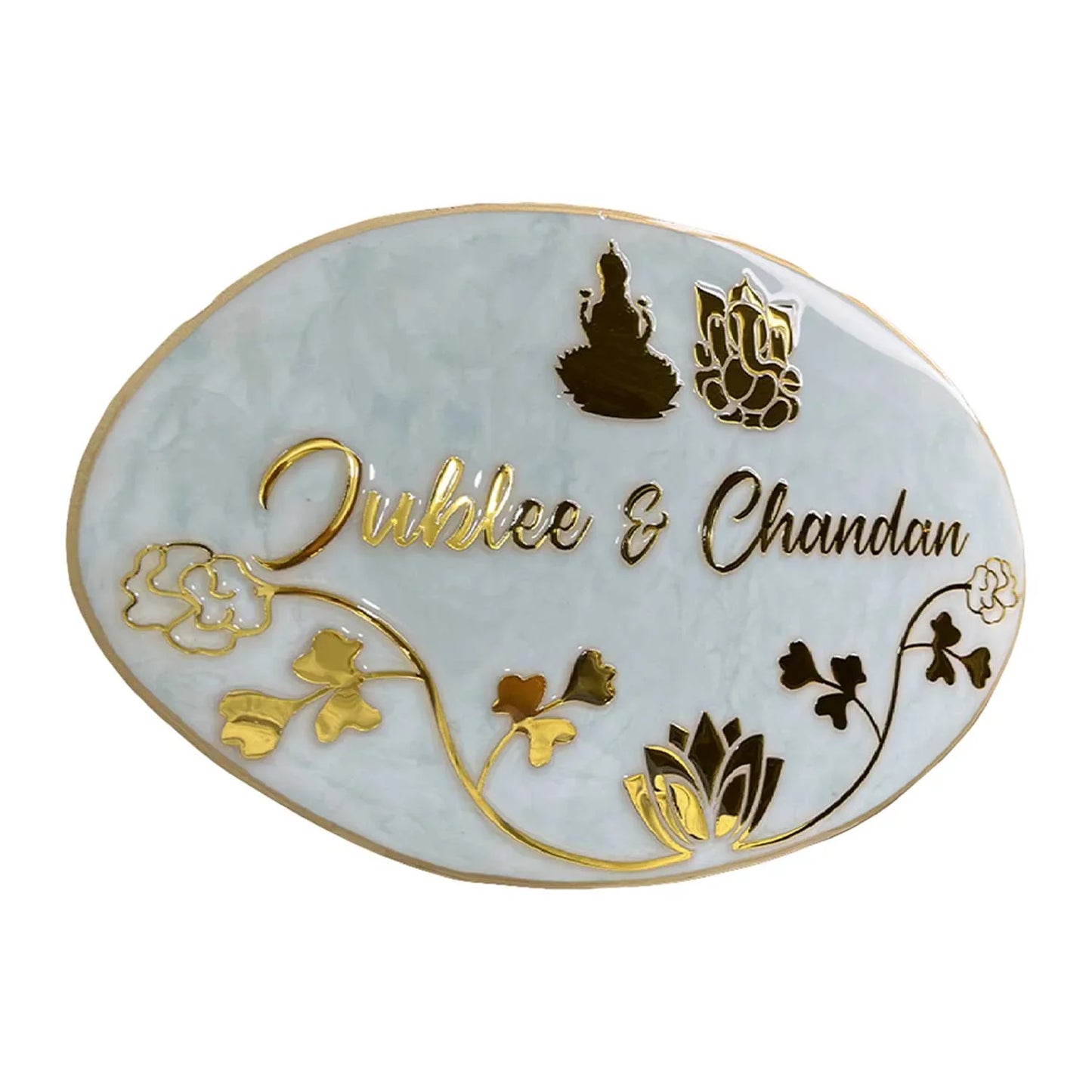 Blessed Abode - Ganesh & Lotus Resin Nameplate