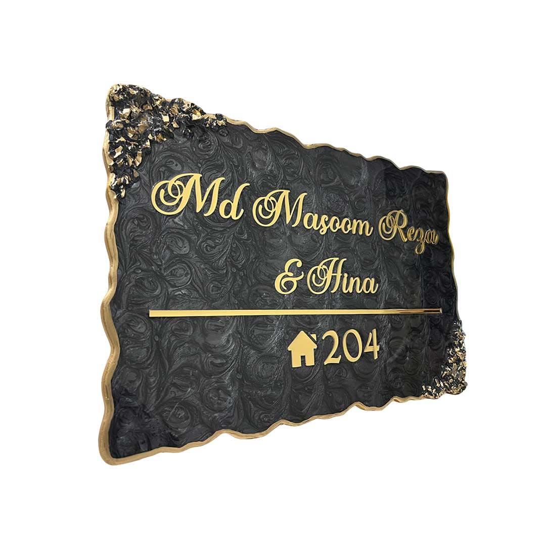 Reza - Pearl Black Swirl Design Resin Nameplate