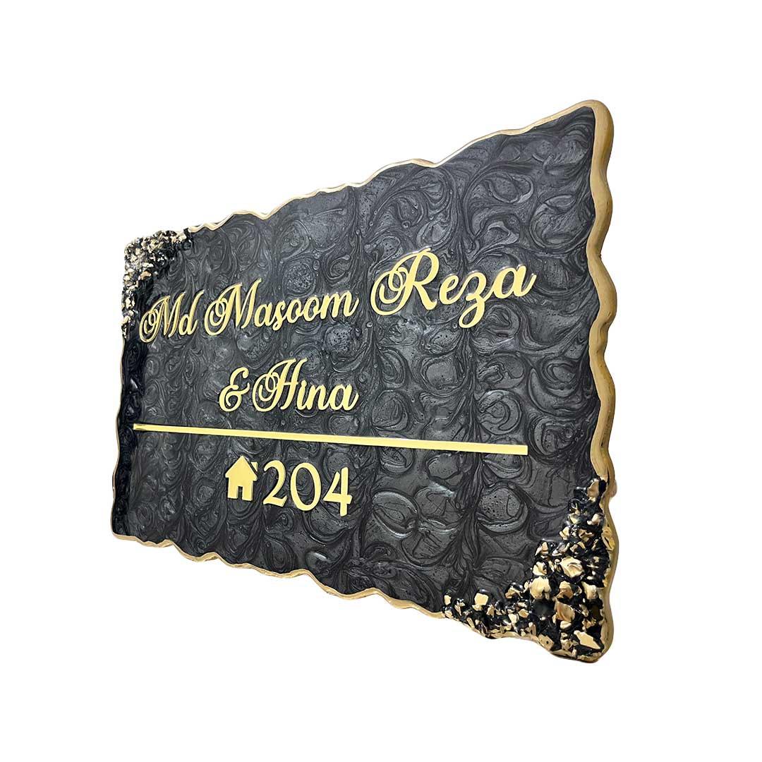 Reza - Pearl Black Swirl Design Resin Nameplate