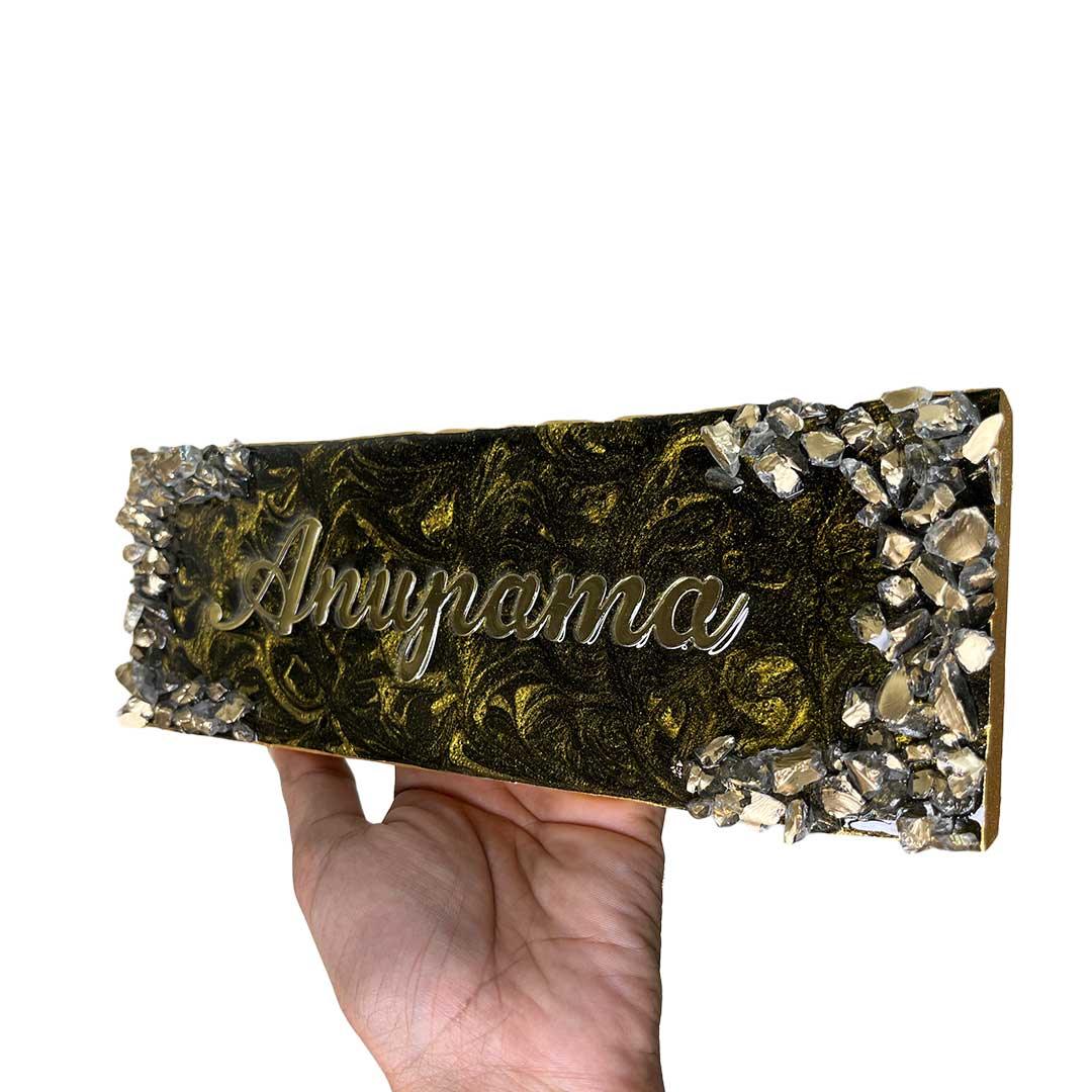 Anupama - Metallic Golden and Black Resin Nameplate
