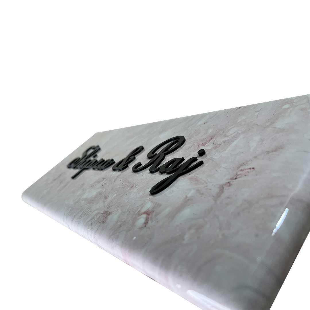 Shipra & Raj - Italian Marble White and Brown Resin Nameplate