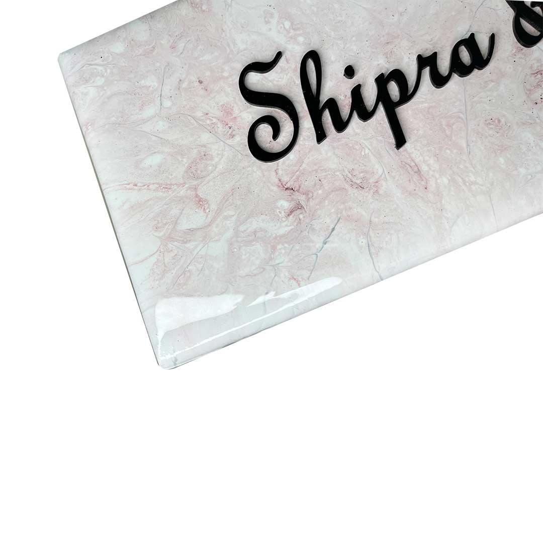 Shipra & Raj - Italian Marble White and Brown Resin Nameplate