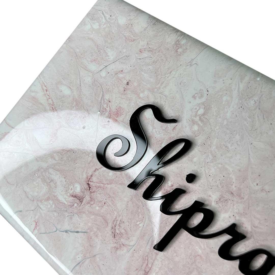Shipra & Raj - Italian Marble White and Brown Resin Nameplate