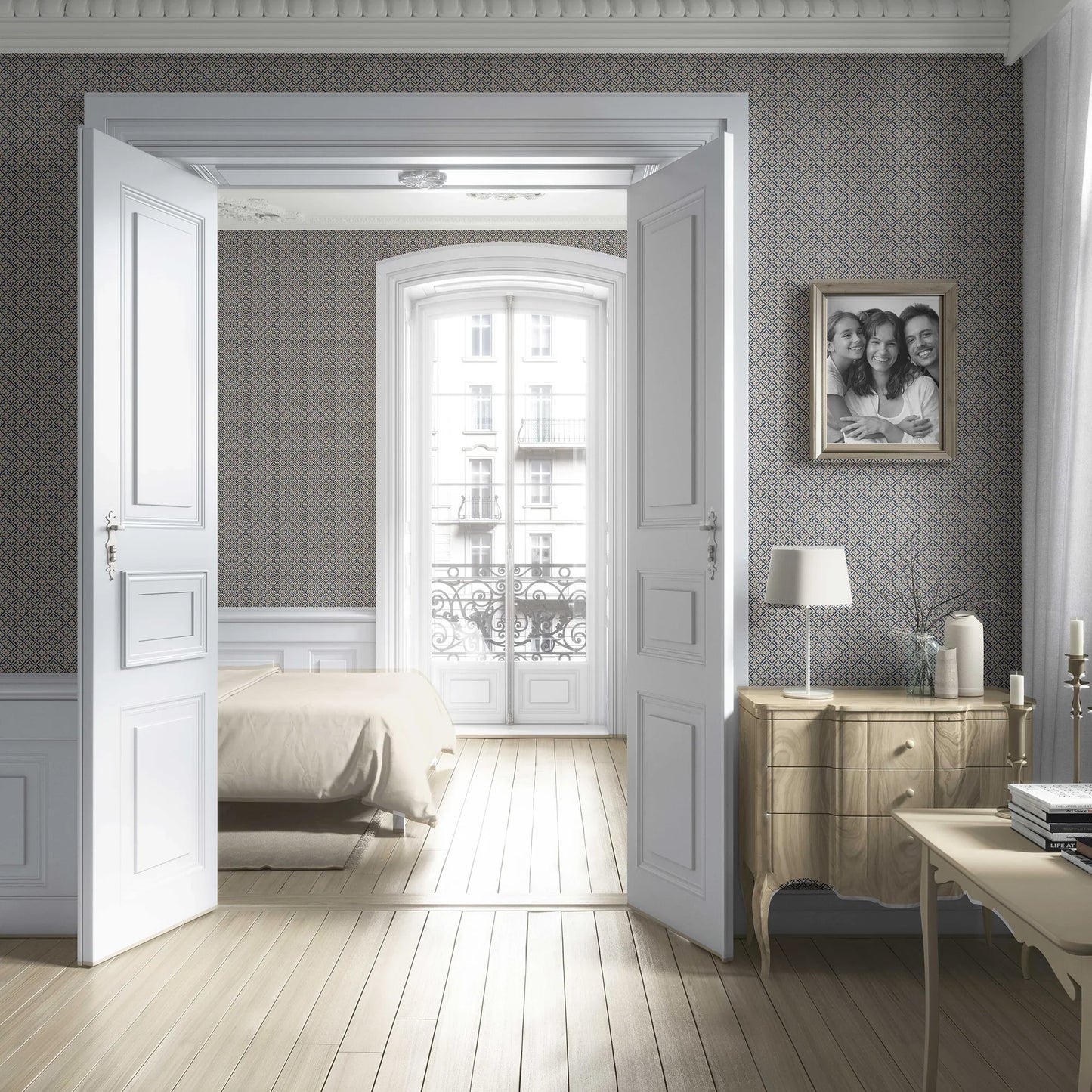 Jharokha Lattice Wallpaper - Indigo Stone