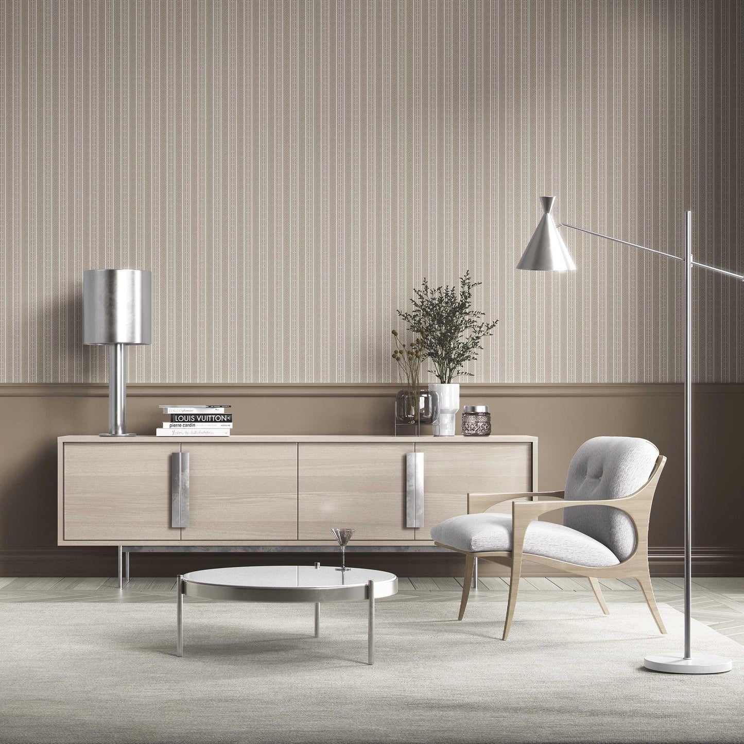 Mehrun Lines Wallpaper - Taupe Mist