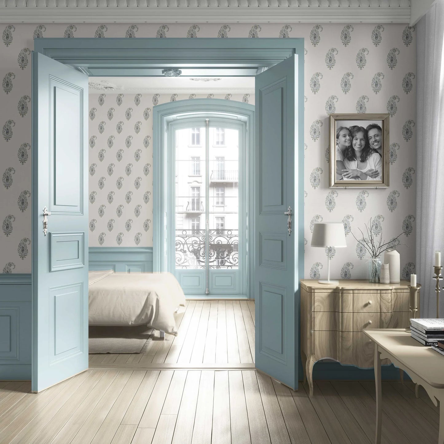 Paisley Court Wallpaper - Sapphire Mist