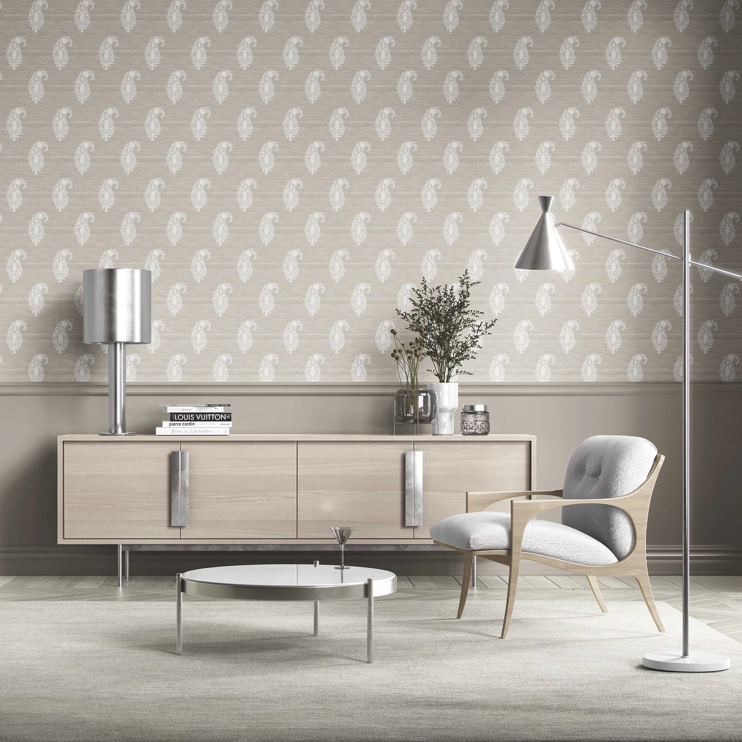 Paisley Court Wallpaper - Linen Etching