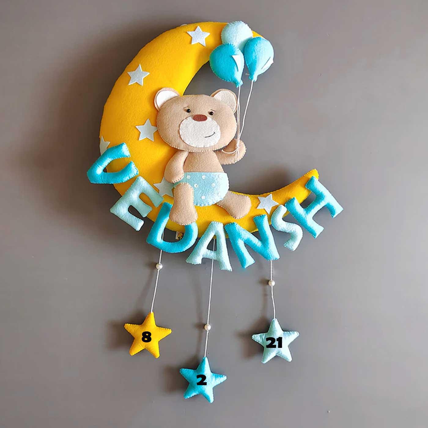 Teddy on the Moon - Felt Name Plate