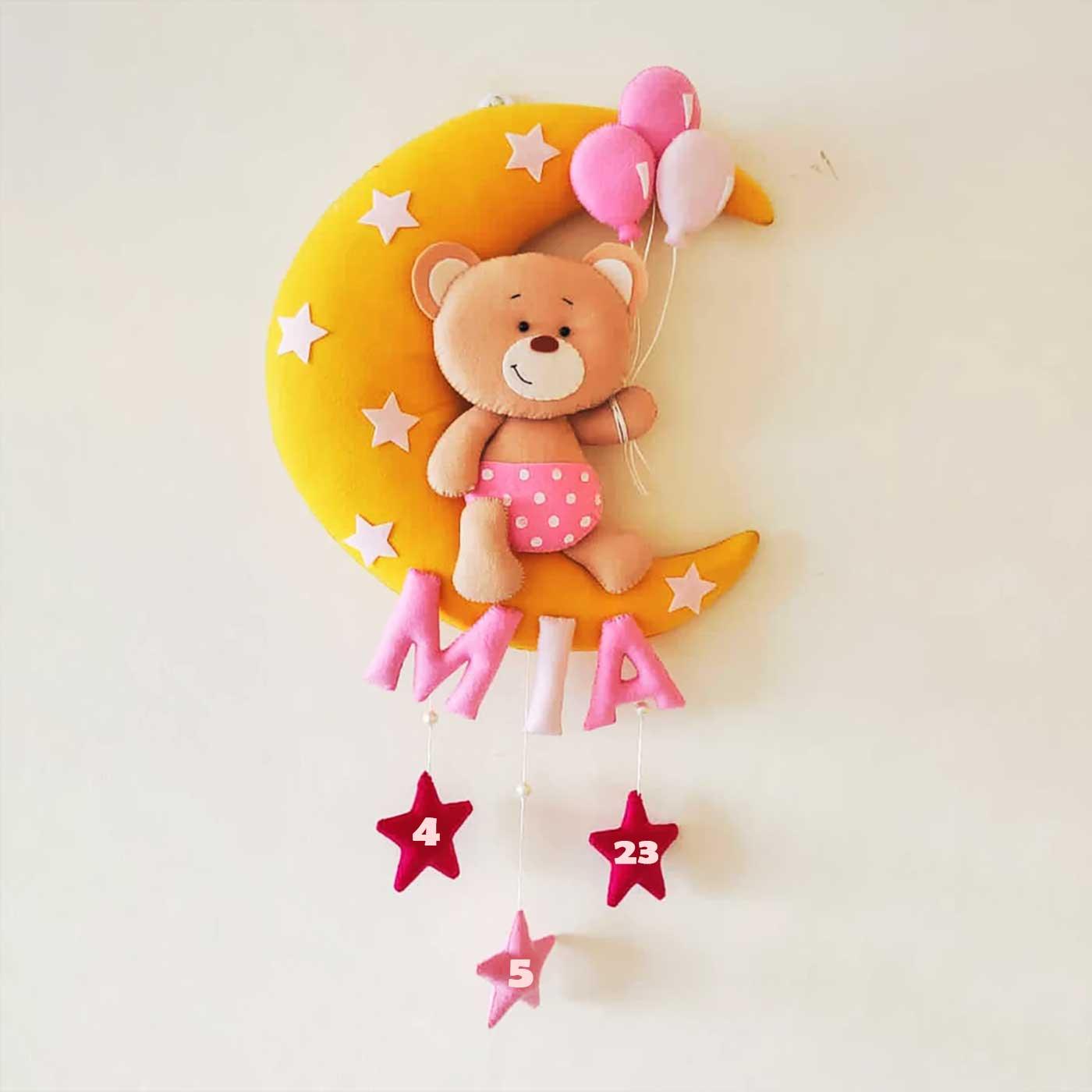 Teddy on the Moon - Felt Name Plate